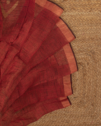 Alpona Maroon Linen Saree