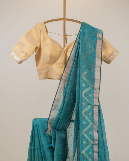 Alpona Teal Linen Saree