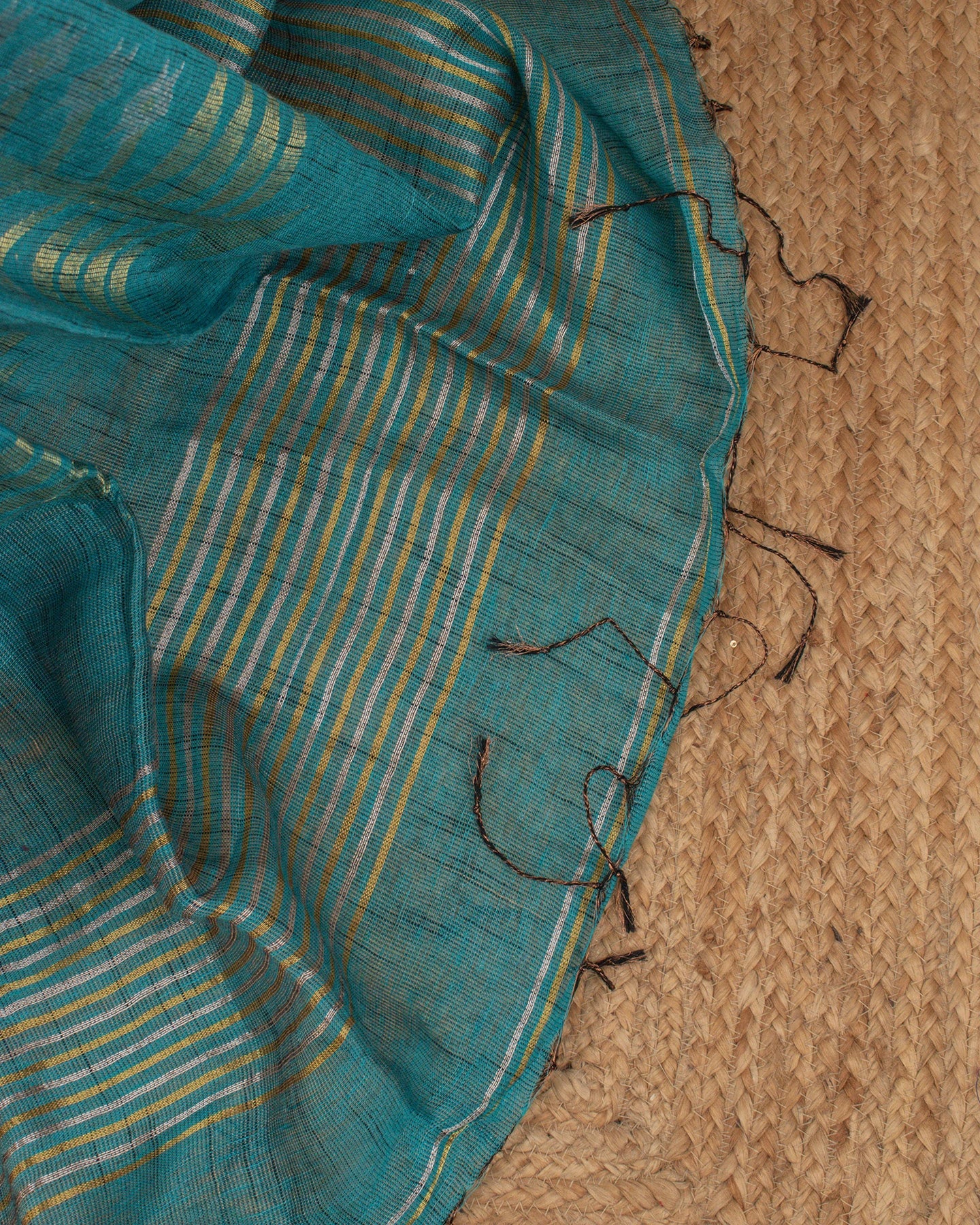 Alpona Teal Linen Saree