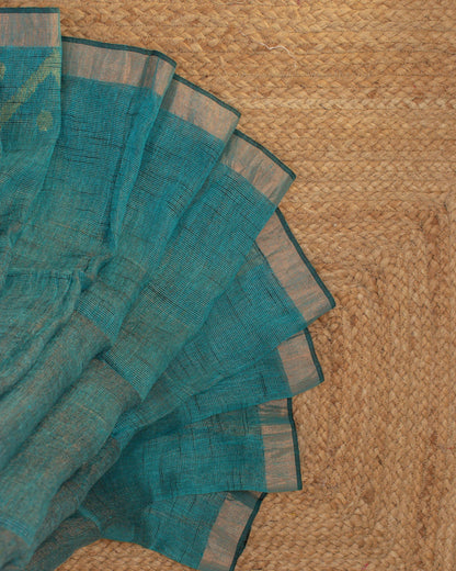 Alpona Teal Linen Saree