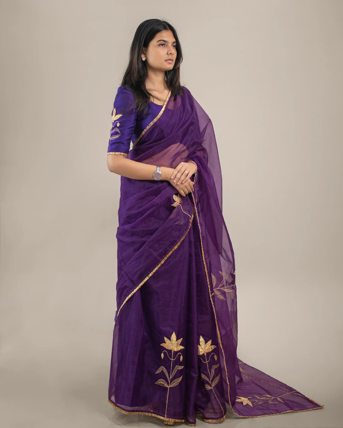 Baingani Padma Zari Saree