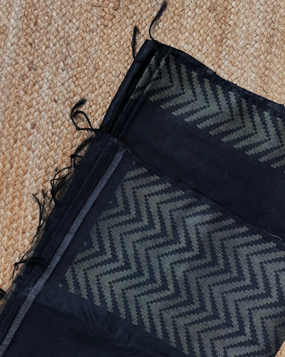 Black Chevron Matka Silk Saree