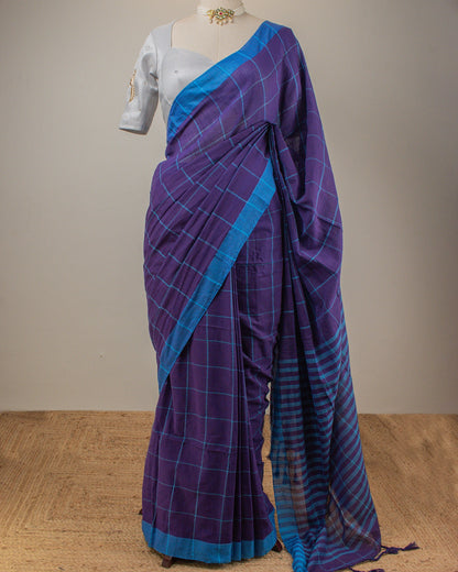 Khadi Checks Blue Saree