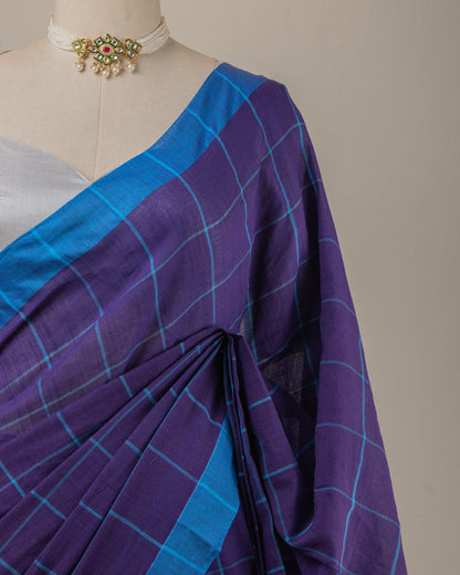 Khadi Checks Blue Saree