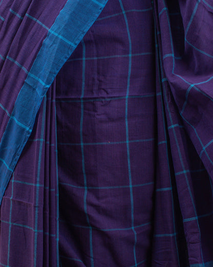 Khadi Checks Blue Saree