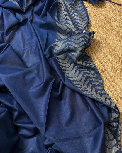 Cobalt Chevron Matka Silk Saree