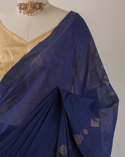 Dia Blue Handwoven Linen Saree
