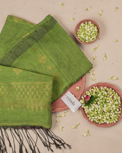 Dia Green Handwoven Linen Saree
