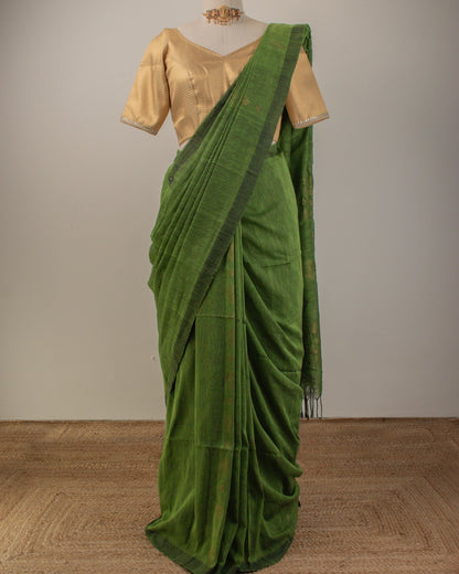Dia Green Handwoven Linen Saree