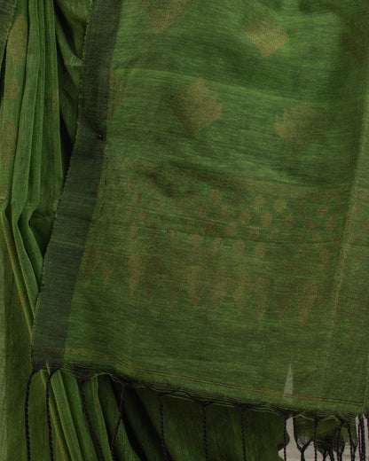 Dia Green Handwoven Linen Saree