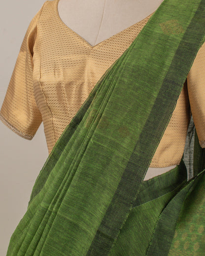 Dia Green Handwoven Linen Saree
