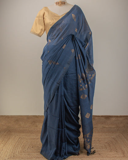 Dia Grey Handwoven Linen Saree
