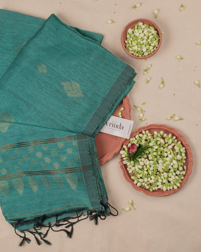 Dia Turquoise Handwoven Linen Saree