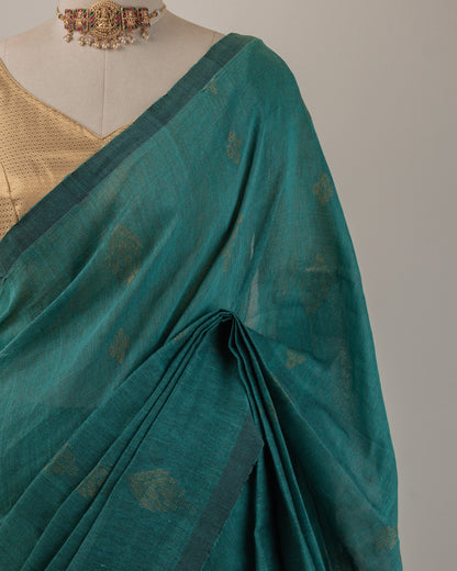 Dia Turquoise Handwoven Linen Saree