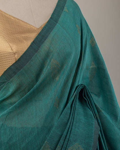 Dia Turquoise Handwoven Linen Saree