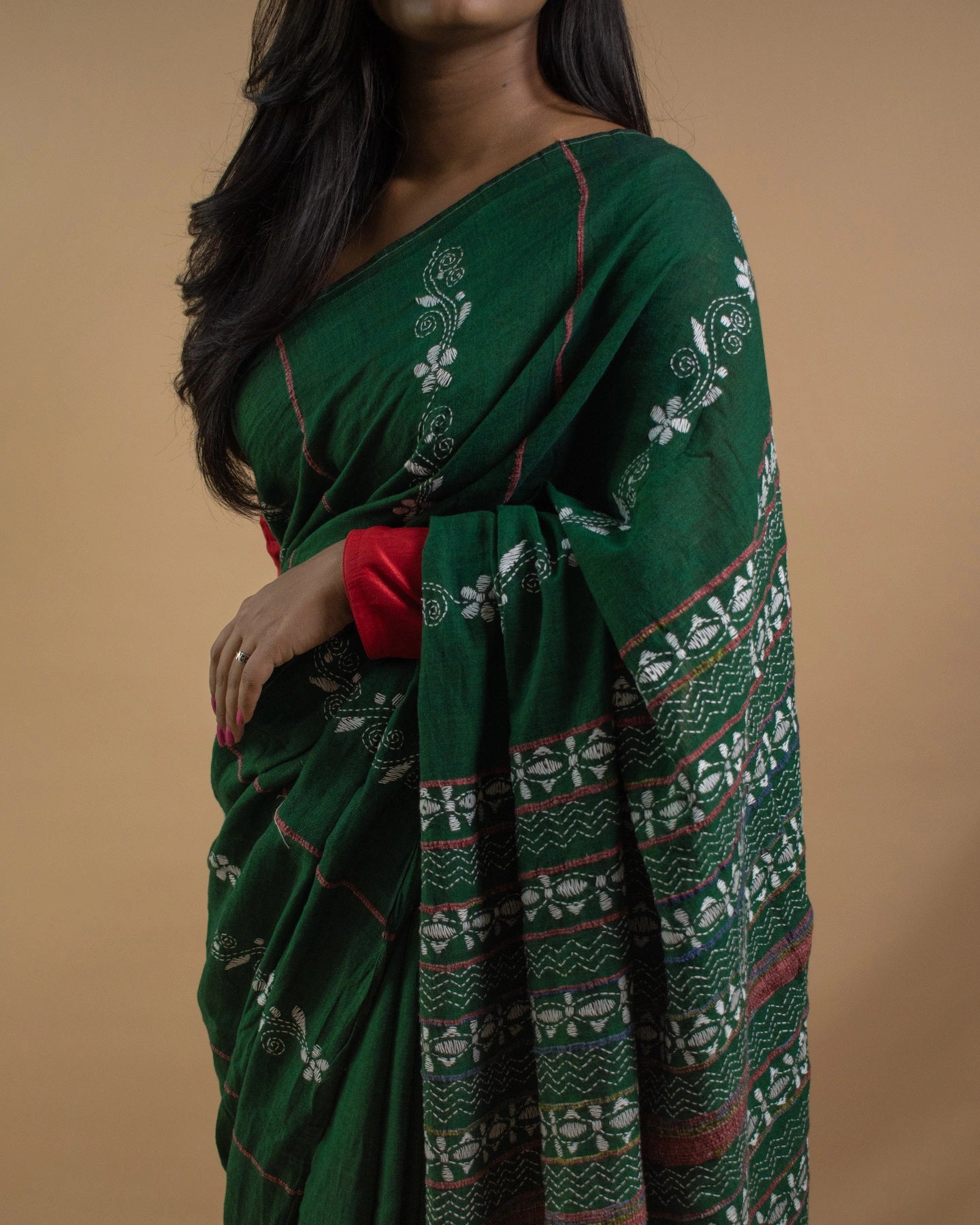 Forest Green Kantha Handwoven Saree