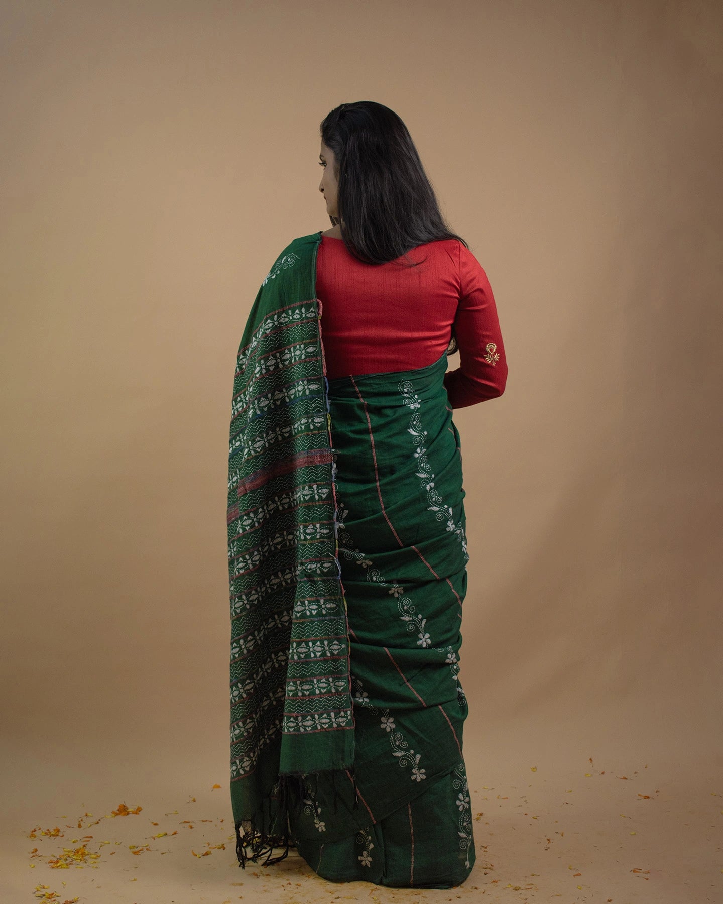 Forest Green Kantha Handwoven Saree