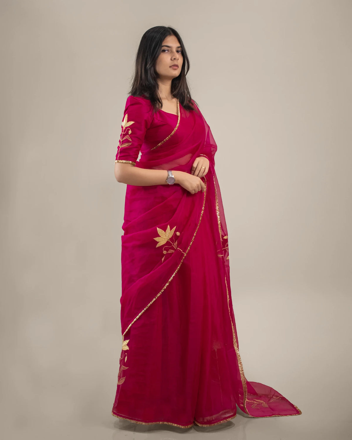Gulabi Padma Zari Saree