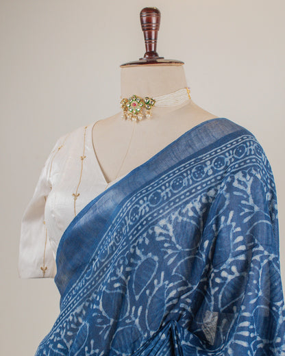 Indigo Jaal Linen Saree