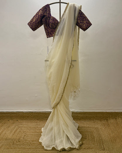 Jhalar Gotta Ivory Saree