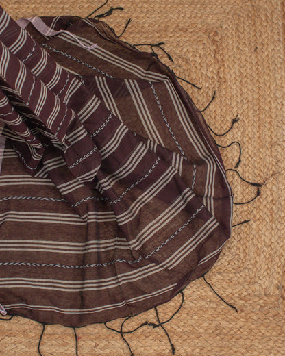 Jamdani Plum Stripes Saree