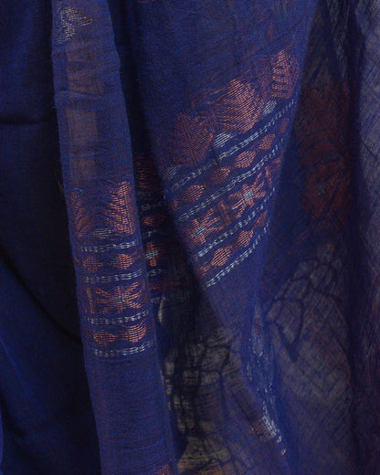 Kadambari Blue Handwoven Linen Saree