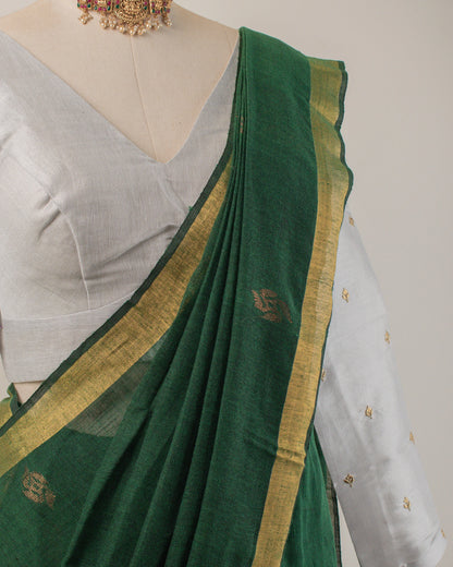 Kadambari Green Handwoven Linen Saree