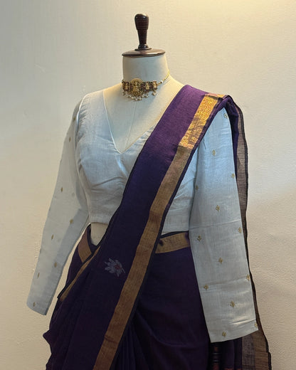 Kadambari Purple Handwoven Linen Saree
