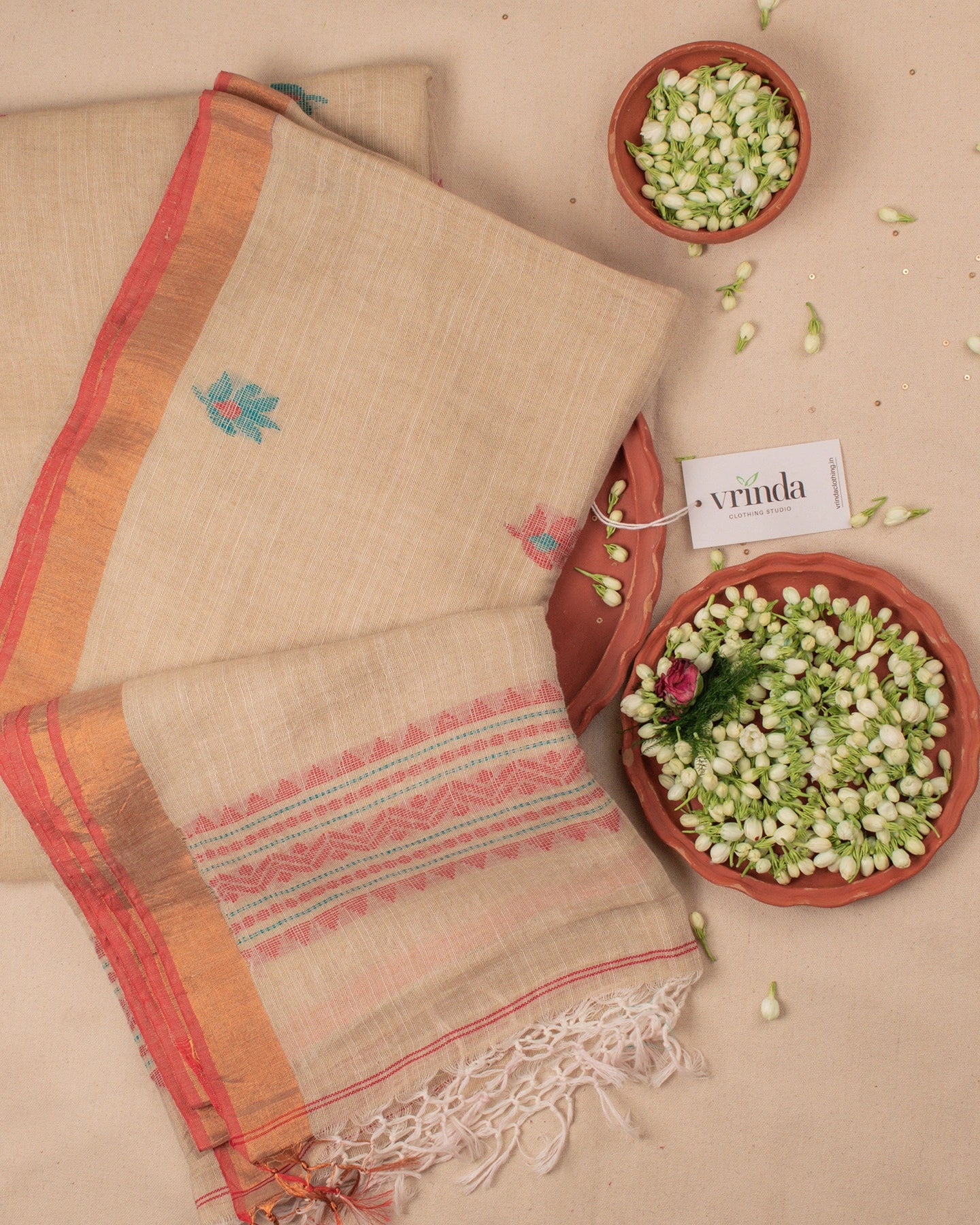 Kadambari Sandalwood Handwoven Linen Saree