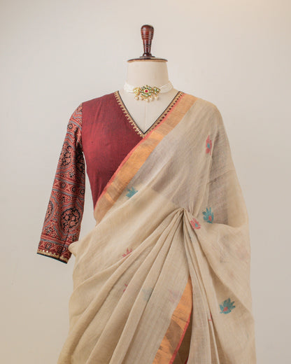 Kadambari Sandalwood Handwoven Linen Saree