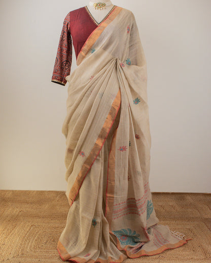 Kadambari Sandalwood Handwoven Linen Saree
