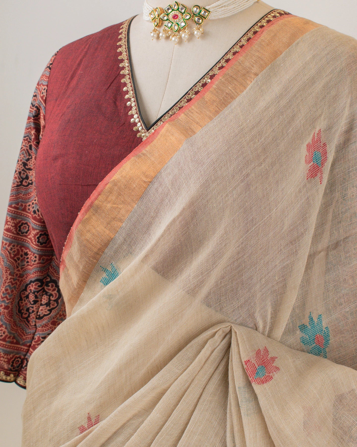 Kadambari Sandalwood Handwoven Linen Saree