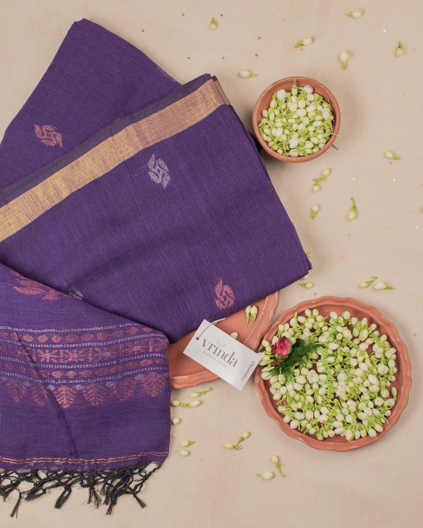 Kadambari Violet Handwoven Linen Saree