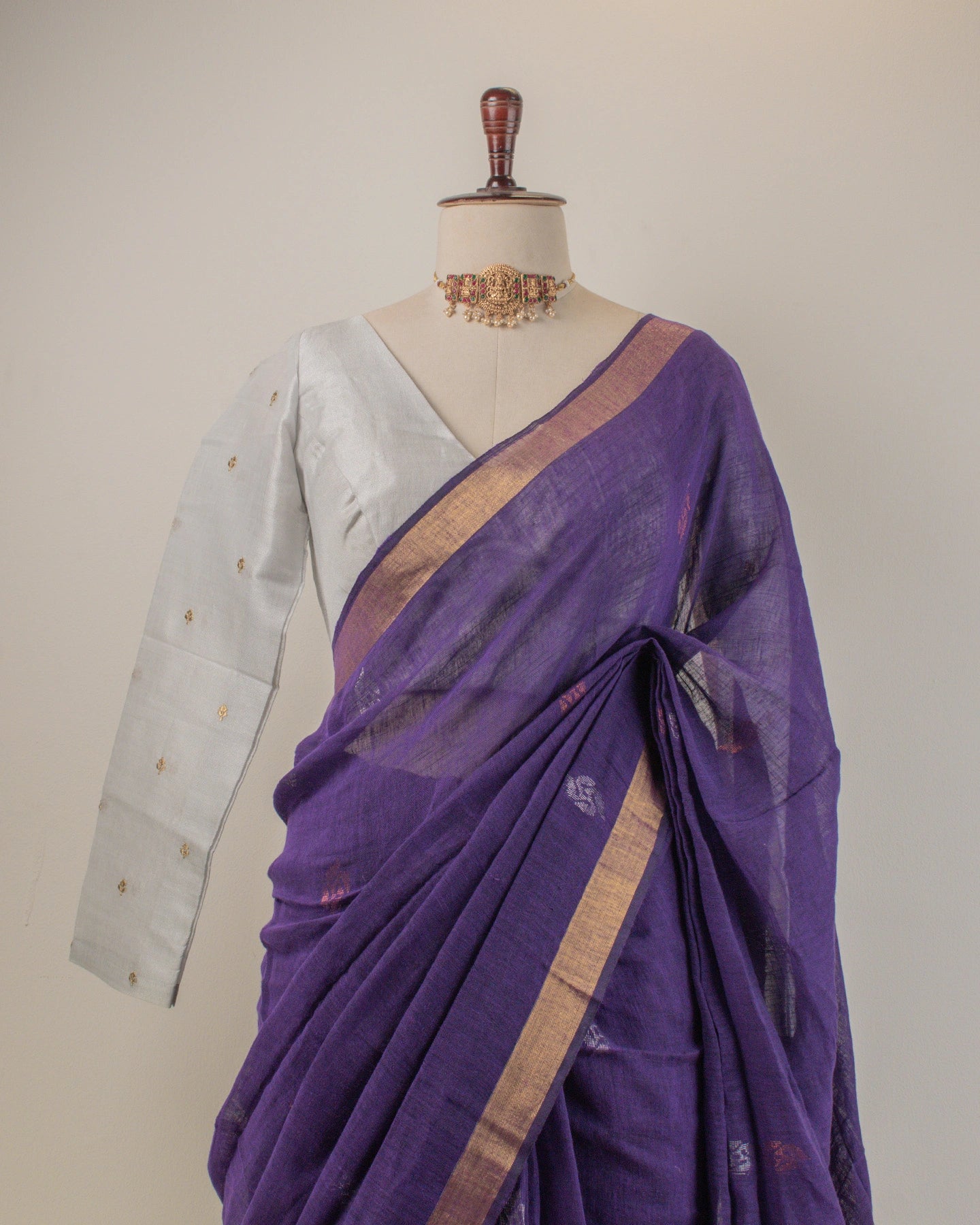 Kadambari Violet Handwoven Linen Saree