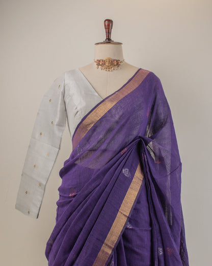 Kadambari Violet Handwoven Linen Saree
