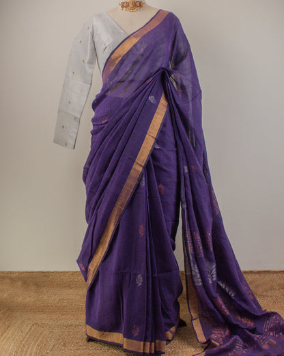 Kadambari Violet Handwoven Linen Saree