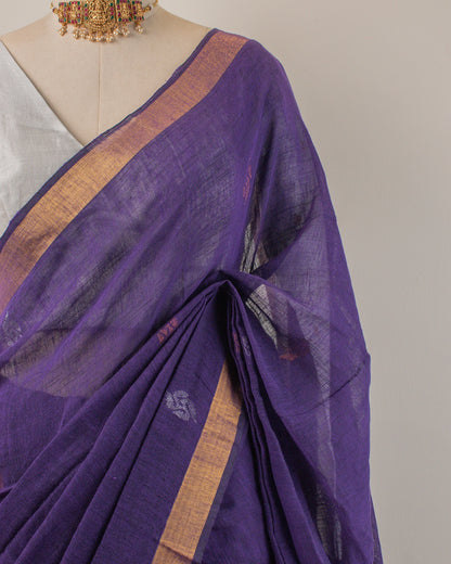 Kadambari Violet Handwoven Linen Saree
