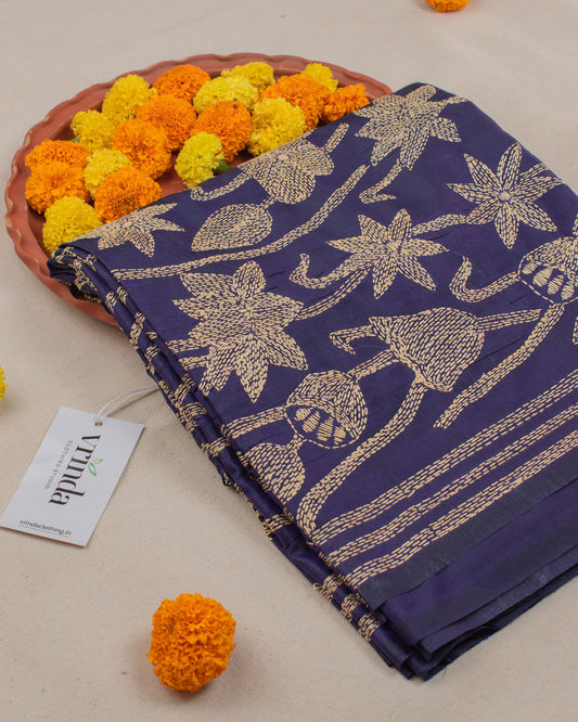 Kantha Blue Weaves Saree