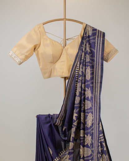 Kantha Blue Weaves Saree