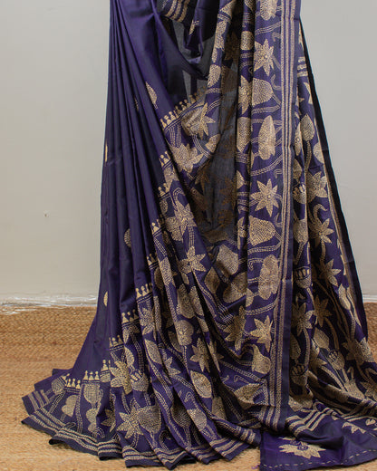 Kantha Blue Weaves Saree
