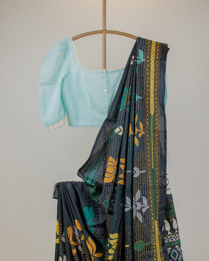 Kantha Floral Black Saree