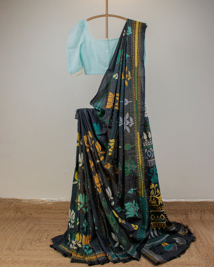 Kantha Floral Black Saree