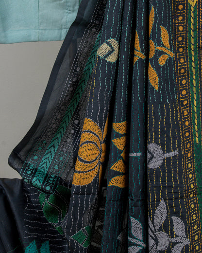 Kantha Floral Black Saree