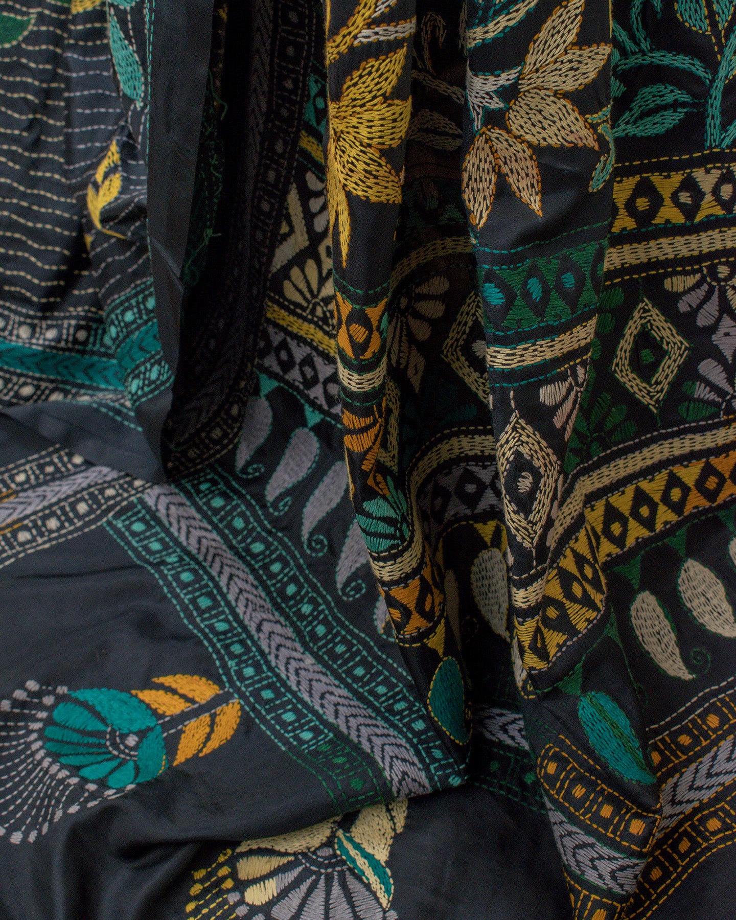 Kantha Floral Black Saree