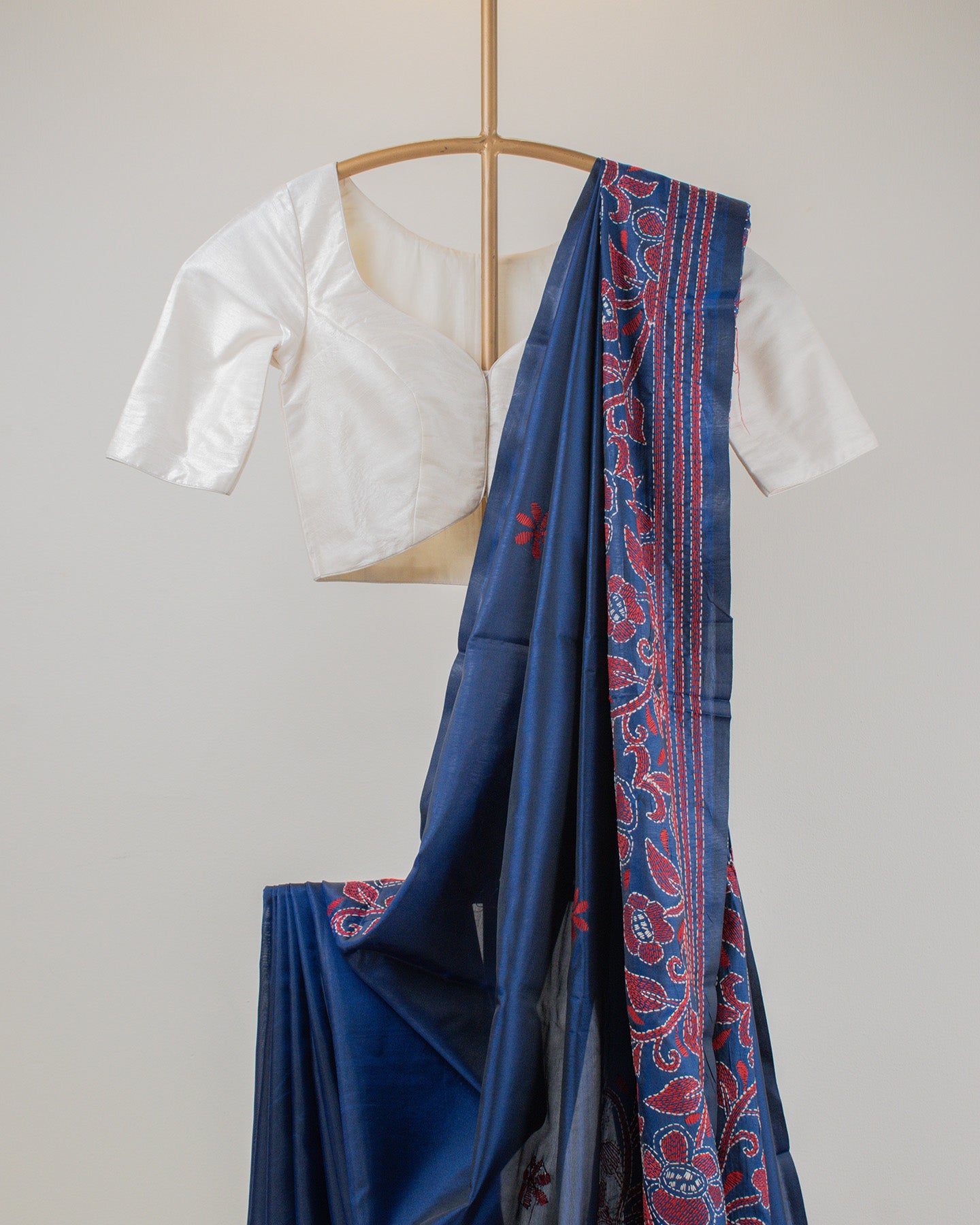 Kantha Floral Blue Saree
