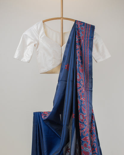 Kantha Floral Blue Saree