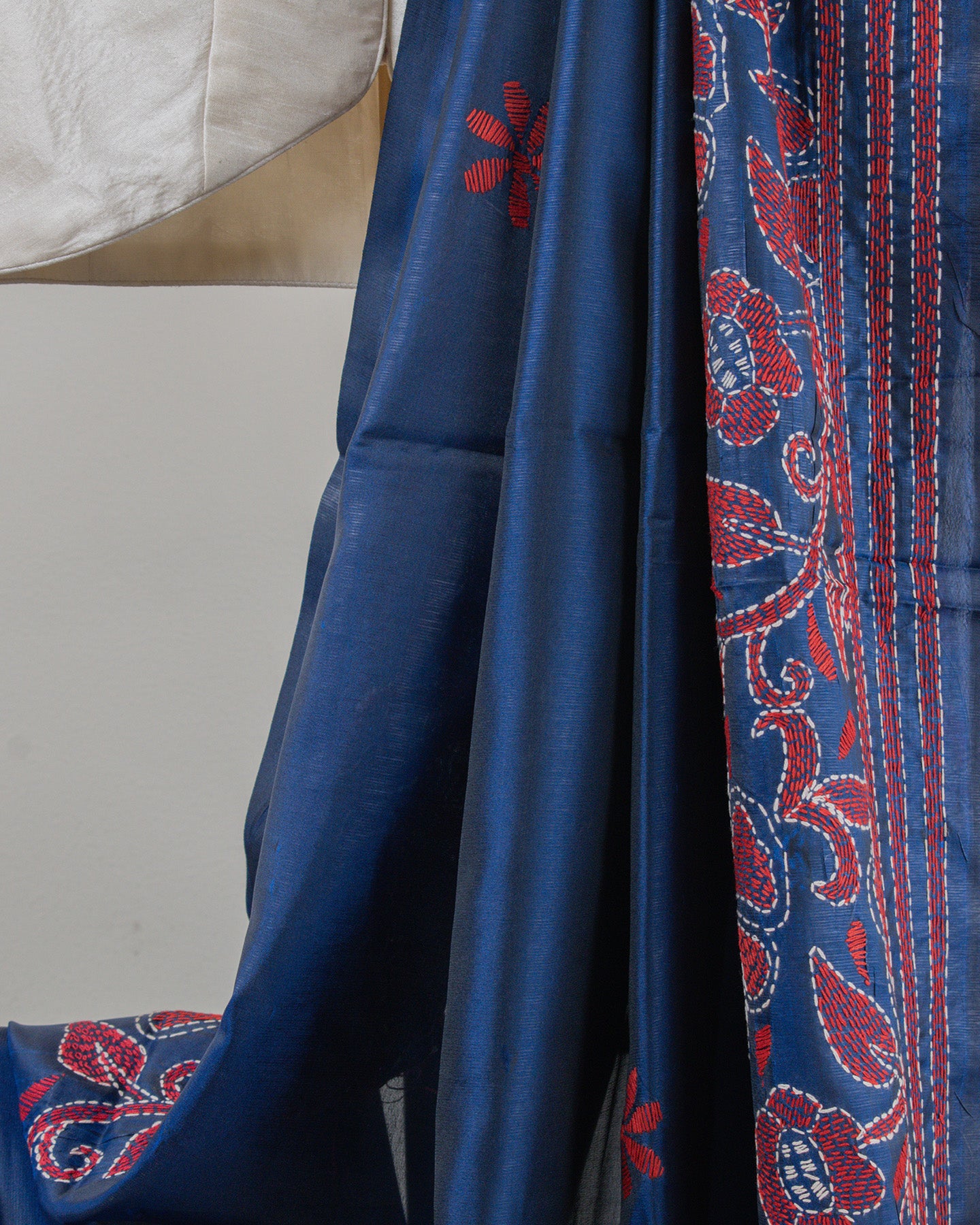 Kantha Floral Blue Saree