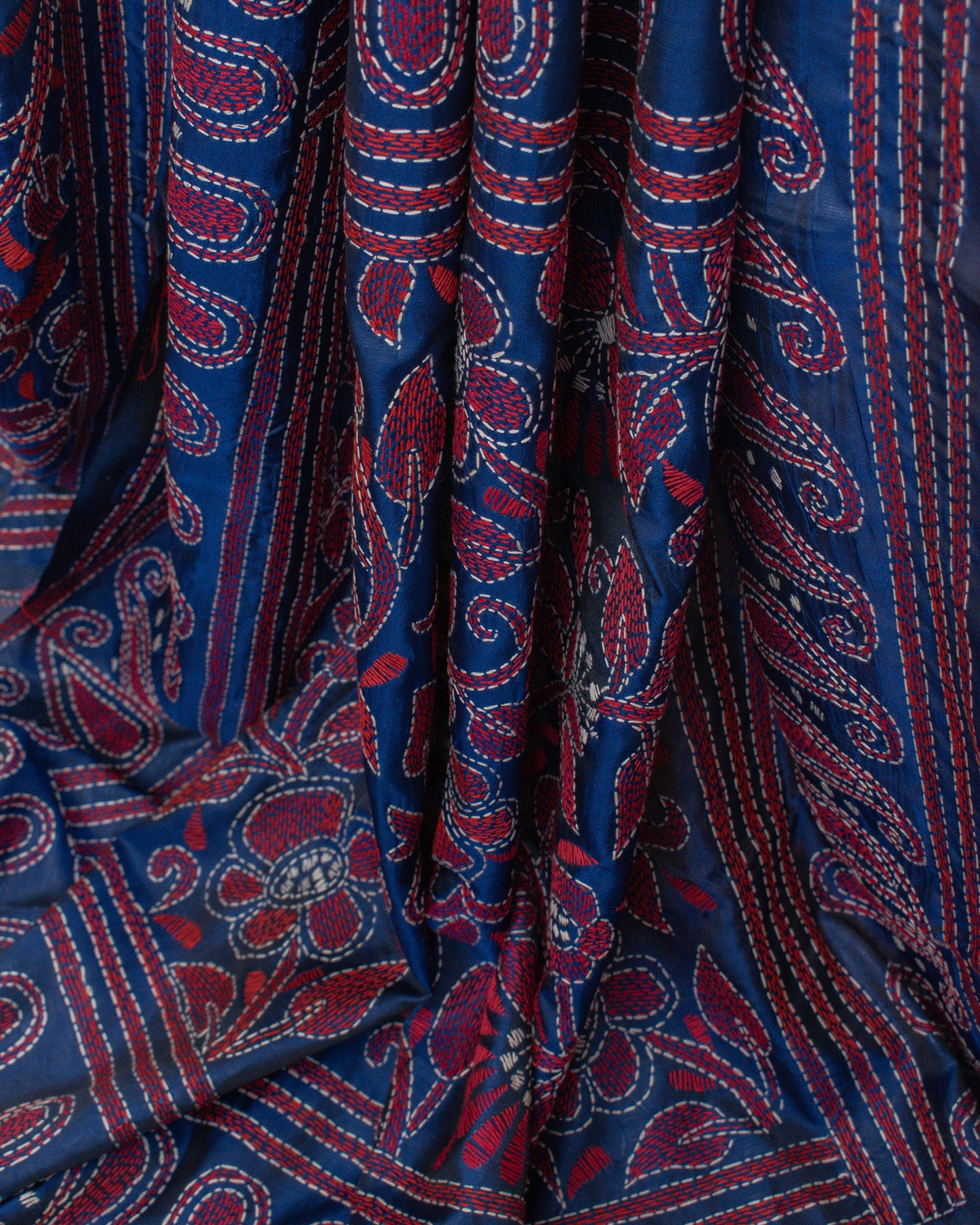 Kantha Floral Blue Saree