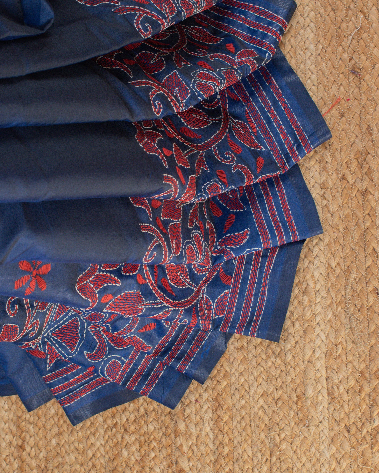Kantha Floral Blue Saree