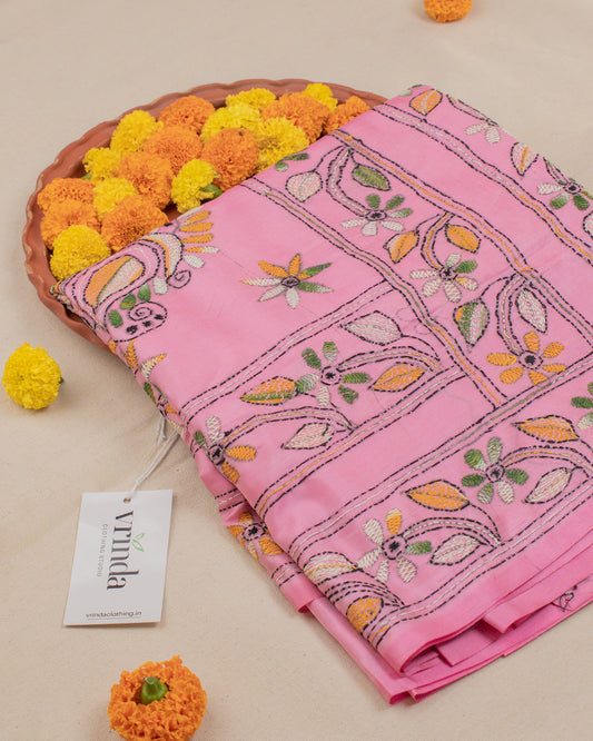 Kantha Floral Blush Saree